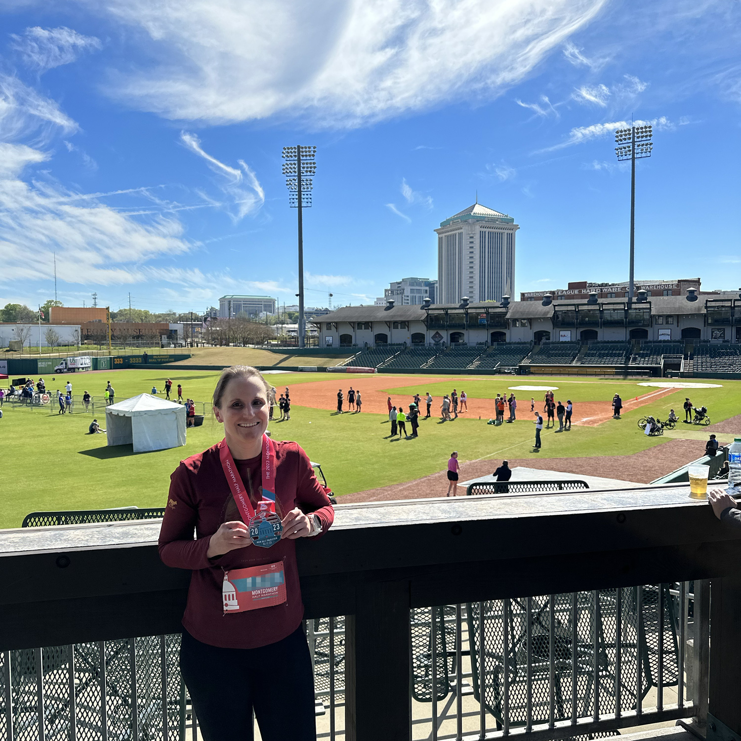 Me at the finisher party at Riverwalk Stadium