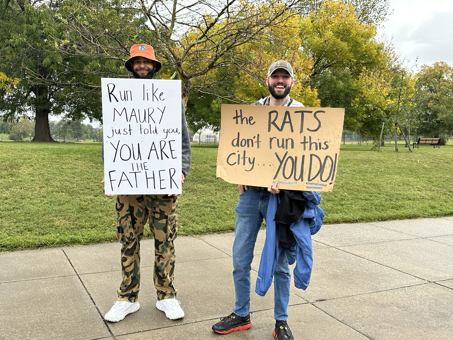 Spectator signs at Patterson Park