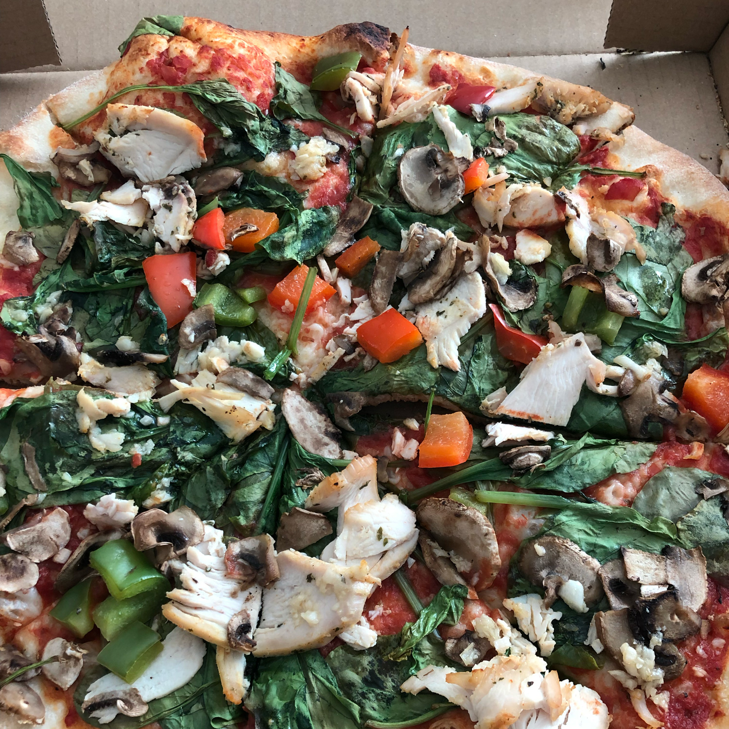 Chicken and veggie pizza