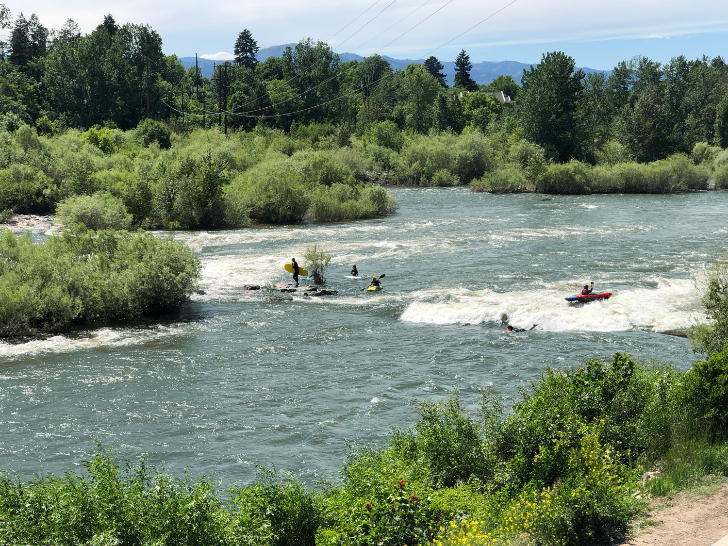 Clark Fork River with surfers and kayakers