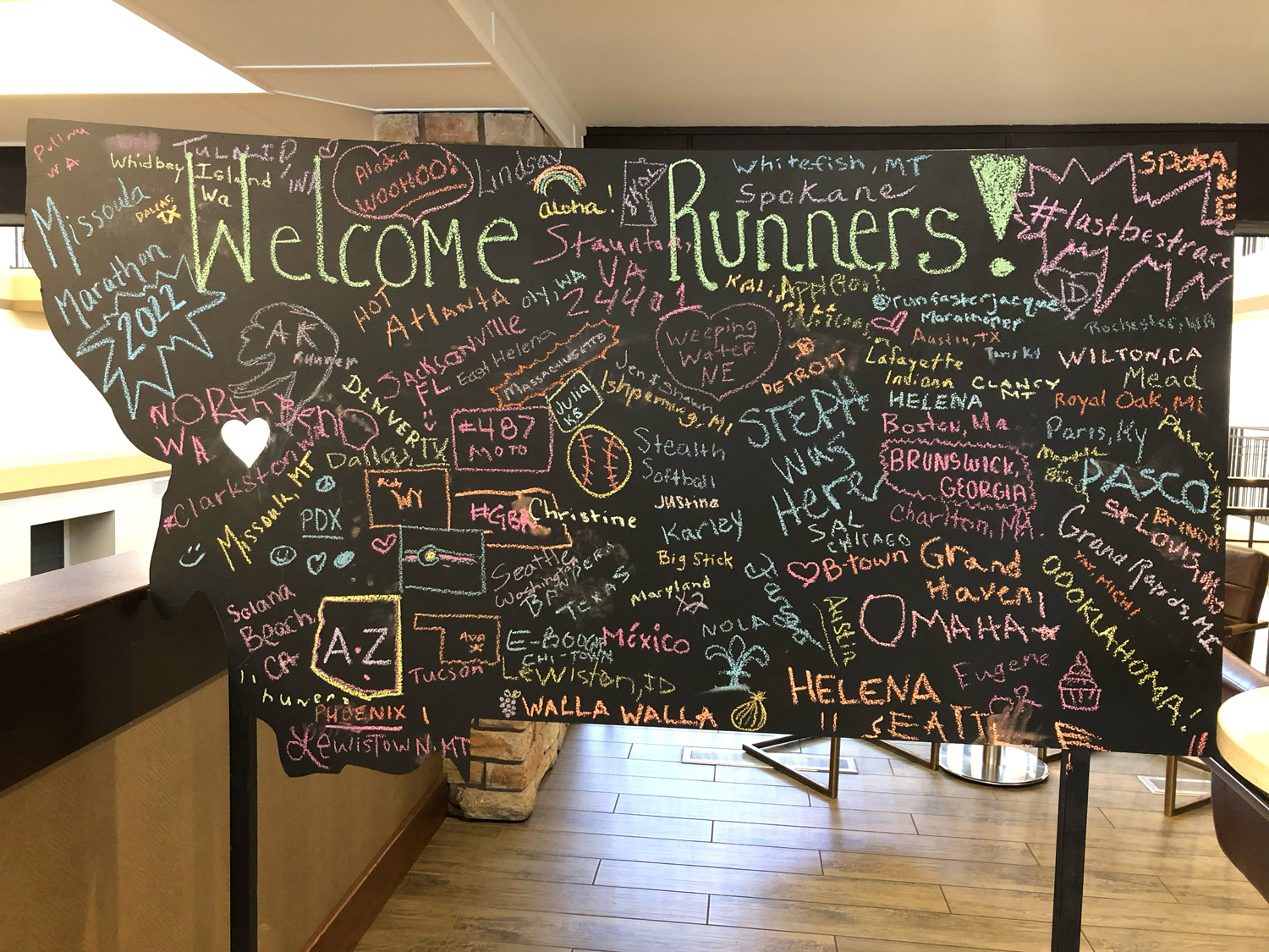Welcome Runners sign filled in with chalk