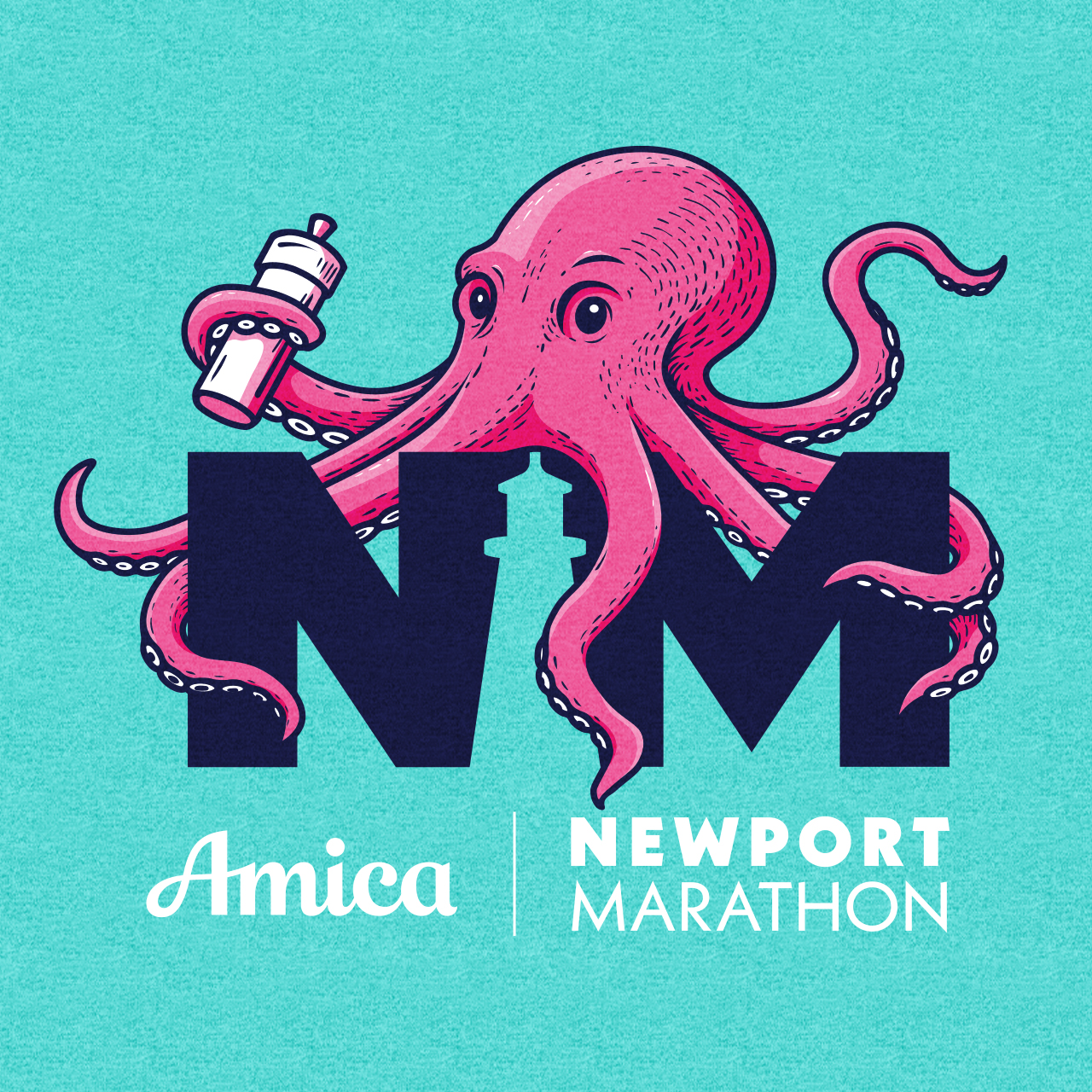 Newport half marathon race shirt with cute octopus mascot