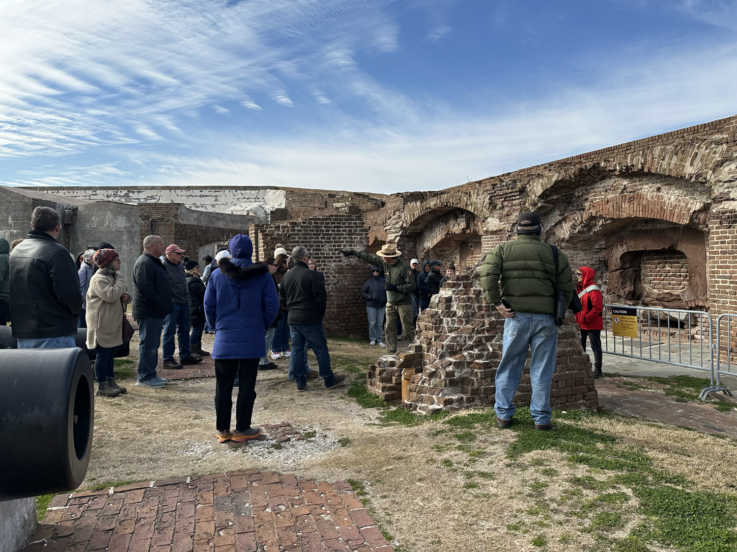 Fort Sumter ruins with tour guide and tourists